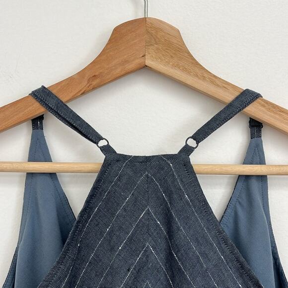 ATM Anthony Thomas Melillo Linen Racerback Metallic Stripe Chambray Dress - Med - Picture 7 of 14